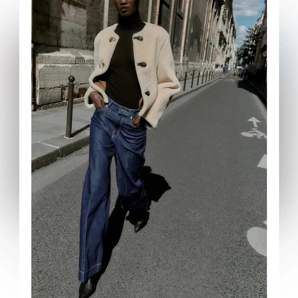 Zara Faux Fur Jacket with Fireman Clasp Ecru NWT - Picture 2 of 7